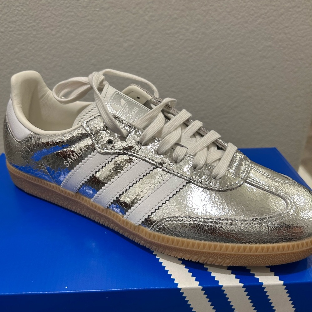 Adidas Samba Metallic Silver and White Shoes